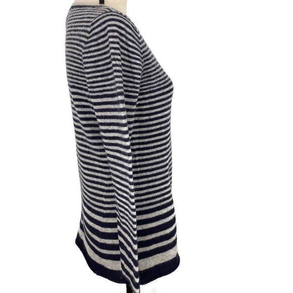 Lucy & Laurel Lambswool Sweater Mixed Striped Navy Blue & Cream Women Sz Lg - Picture 2 of 10